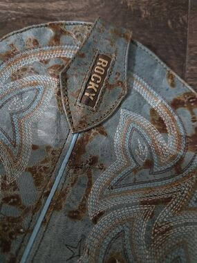 Rocky Teal and Brown Distressed Western Boot Upper